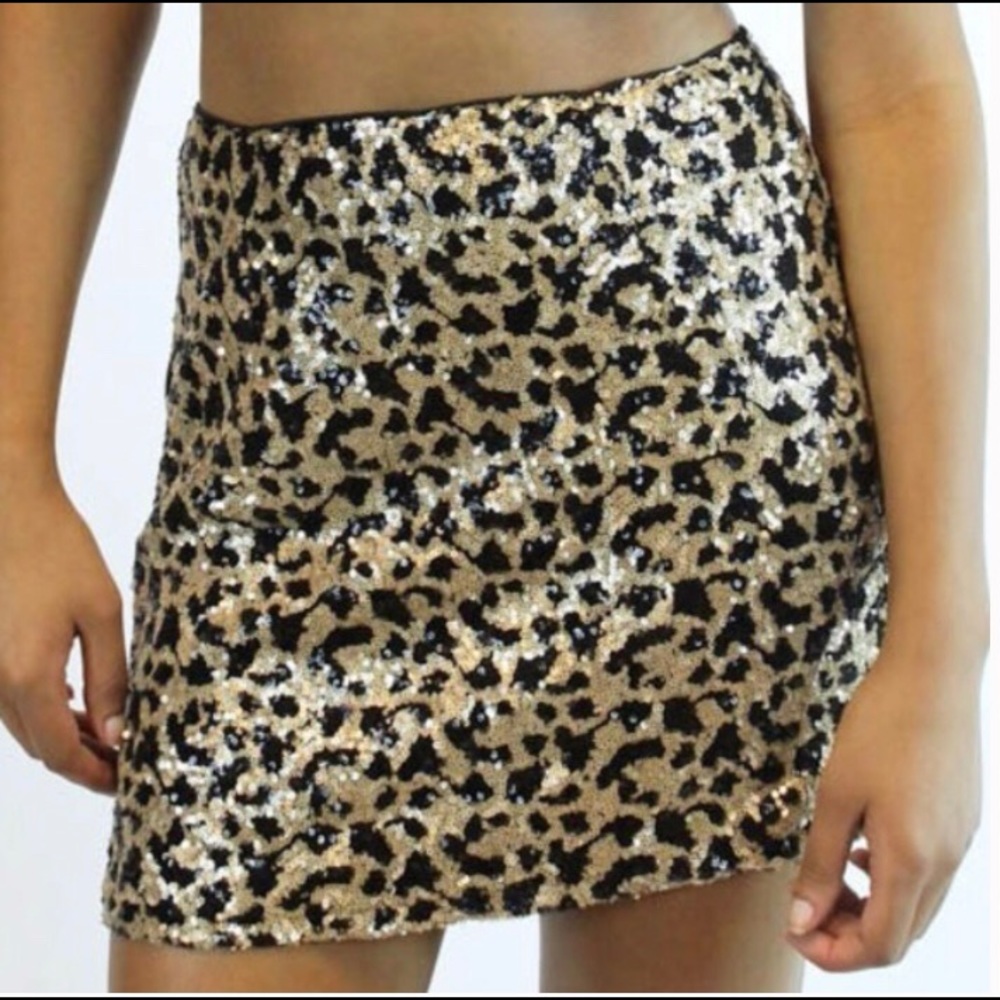 Ya Los Angeles Leopard Sequin Mini Skirt